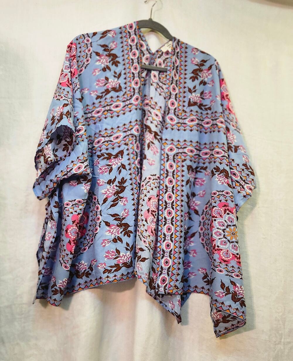 Entro One Size Open Front Kaftan Coverup Vibrant Boho Colors Hip Length